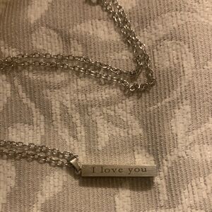 Silver Bar Necklace Engraved 'I love you'